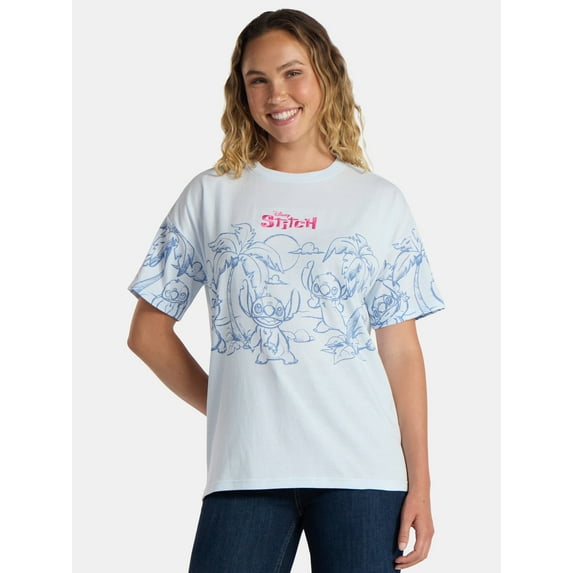 Disney Women's Stitch Graphic Tee with Short Sleeves, Sizes XXS-2XL