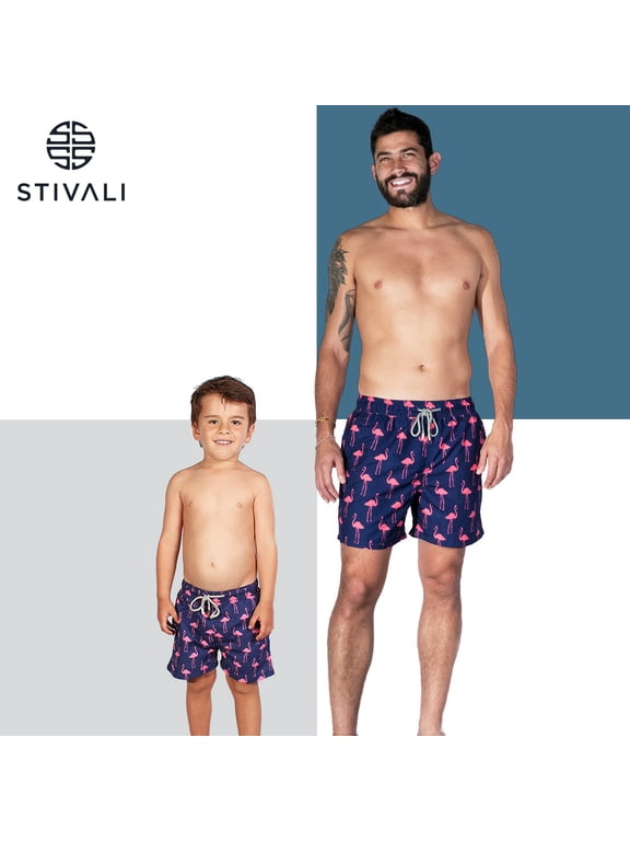 Father and Son Matching Swim Trunks (Boy 12 Months, Blue)