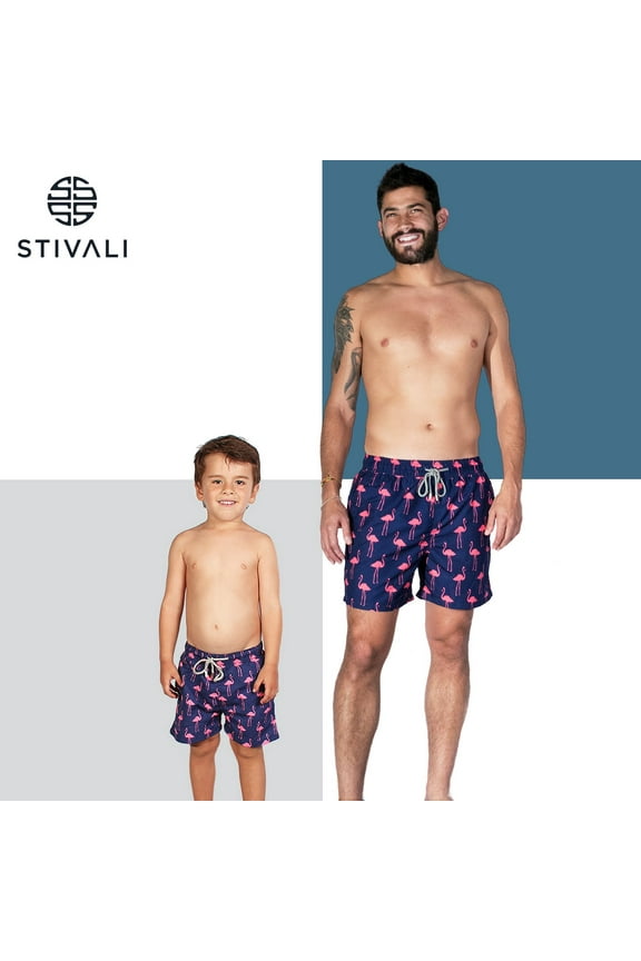 Father and Son Matching Swim Trunks (Men - Medium, Blue)