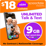 SpeedTalk Mobile Senior Starter Kit, Unlimited Calls and Text with 9GB Data