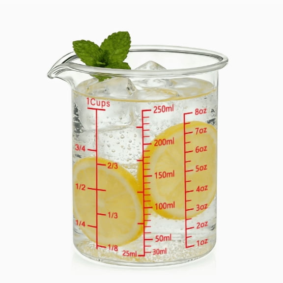 STK 250ml Borosilicate Glass Measuring Cup, Multi-Scale Liquid Measuring Beaker with Spout, OZ / ML / Cup Markings, Heat Resistant Glass Measuring Jug for Baking, Coffee, Lab Use