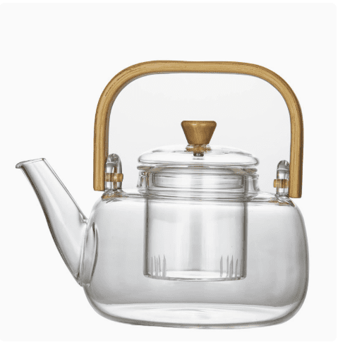 STK 900ML bamboo handle borosilicate glass teapot, stove style safe transparent glass teapot, large capacity loose leaf herbal tea soaking pot