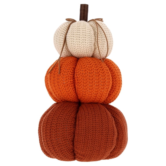Knit Stacked Pumpkins Tabletop Decoration, Multicolor, 14", Fall by Way To Celebrate