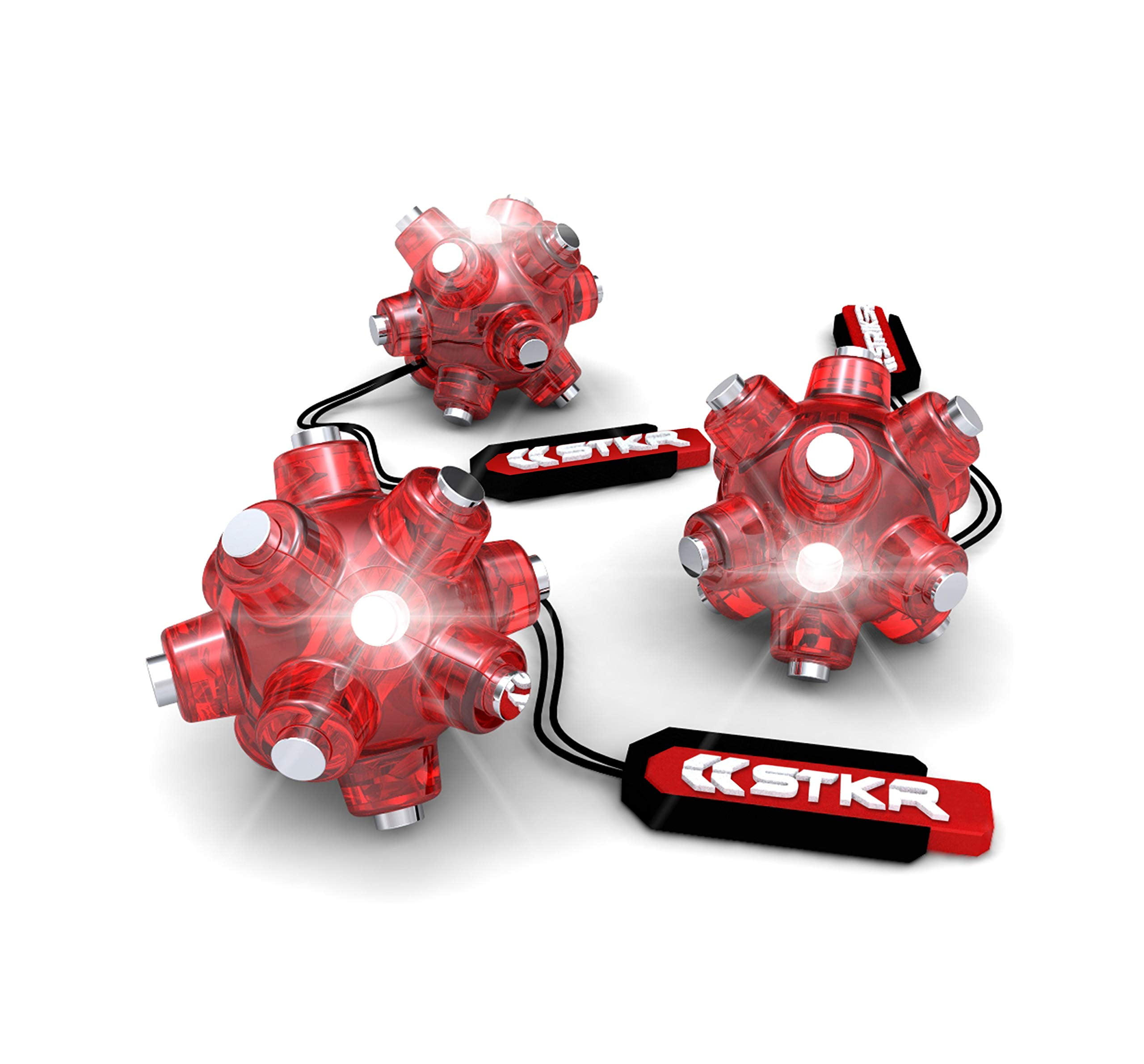 STKR Concepts Magnetic Light Mine Hands - Free LED Task Light- Flashlight - 3 - Pack, Red, LR44