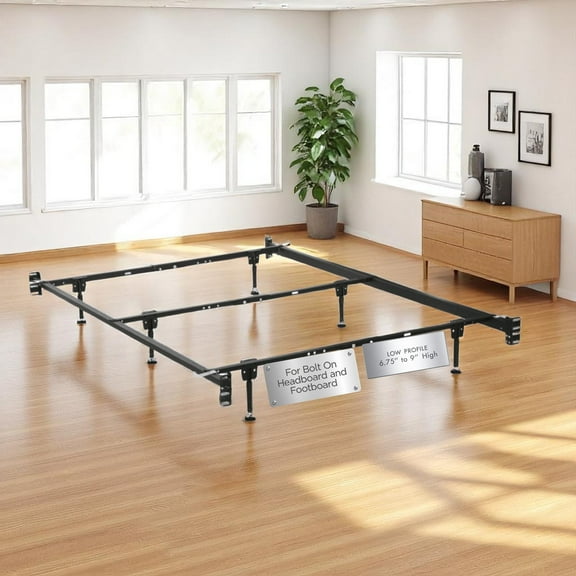 STL Beds Full to Queen Convertible Extra Heavy Duty Bed Frame Bolts On to Headboard and Footboard with 6 Legs Made in USA (Low Profile)