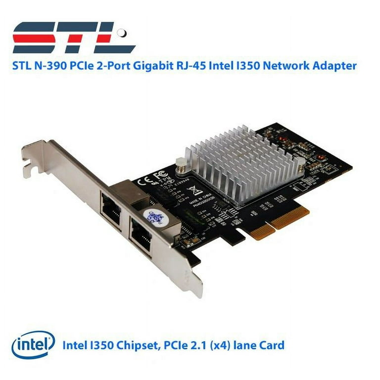 Intel I350-T2 Dual Port Gigabit Ethernet PCI-E Network Card - 2x RJ45 1Gbps Server Adapter