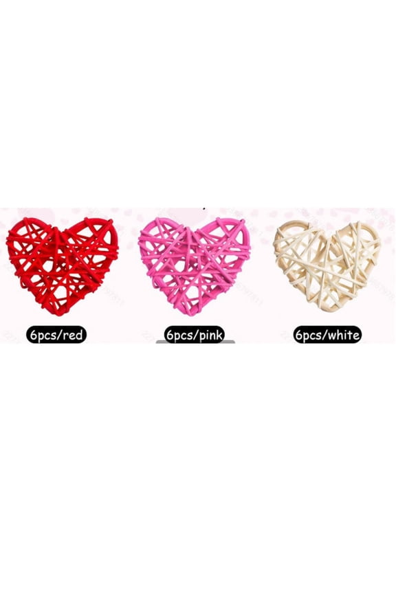 STMK Natural Rattan Decorative Balls, 24 Pcs 2.36" Heart Shaped, for Valentine's Day Decor, DIY Vase Bowl Filler, Wedding Decoration (Red, Rose, Pink, White)