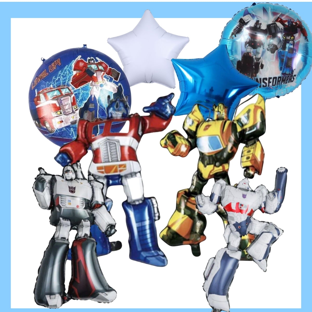 Transformers Balloon Bouquet - 8 Giant Pieces! Featuring Bumblebee, Optimus Prime,Megatron and Tank- Perfect Party Decorations!