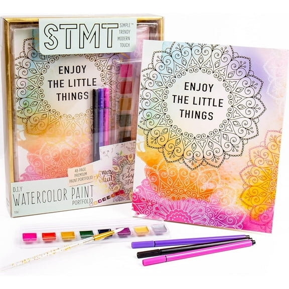 STMT D.I.Y. Watercolor Paint Portfolio by Horizon Group USA, Create Watercolor Art with Premium Paints & Fine-Tip Markers, Includes Watercolor Paint Pad, Paintbrush, Project Inspiration Guide & More