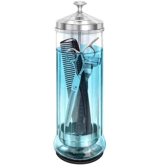STNFAREBI Glass Disinfectant Jar with anti-slip pad 53 Oz/1500ML, Barber Disinfectant Jar With Removable Basket, Large Sterilizing for Manicure & Pedicure Implements Stainless Steel 11.7"H x 3.8"W