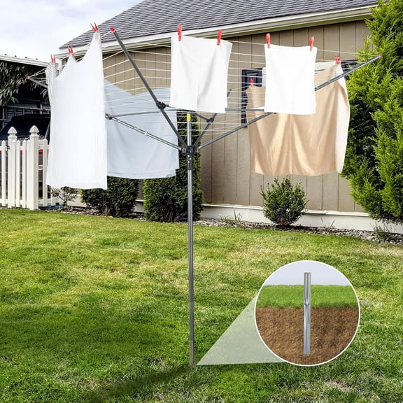 STO Umbrella Clothesline Outdoor Drying Rack, 164 Feet Rotary Clothes Rack with Adjustable Height, Folding Laundry Line Metal Ground Spike for Backyard, Patio, Garden, Heavy Duty