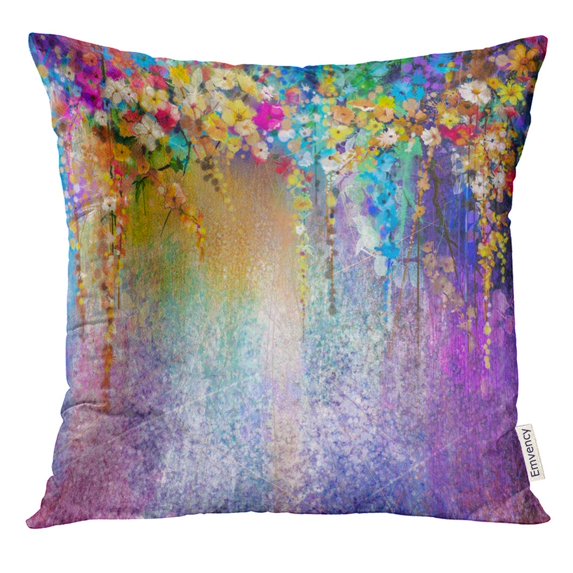 STOAG Abstract Floral Watercolor Painting Hand White Yellow and Red Flowers in Color Blue Green Purple Ivy Tree Throw Pillowcase Cushion Case Cover 18x18 inch
