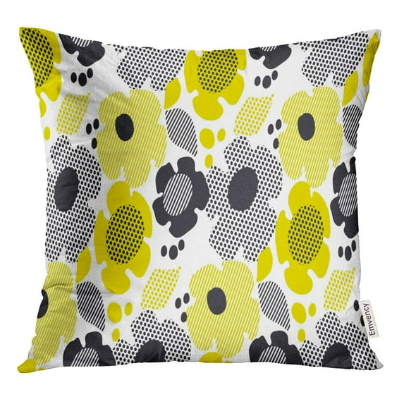 STOAG Abstract Geometry Summer Floral in Black and Yellow Colors Throw Pillowcase Cushion Case Cover 18x18 inch