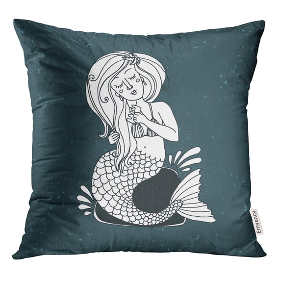 STOAG Beauty Mermaid Product Doodle Drawing Emblem Fish Folk Girl Throw Pillowcase Cushion Case Cover 20x20 inch
