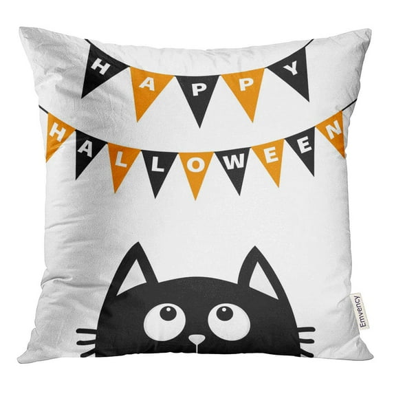 STOAG Black Cat Face Head Silhouette Looking Up to Bunting Flags Throw Pillowcase Cushion Case Cover 20x20 inch