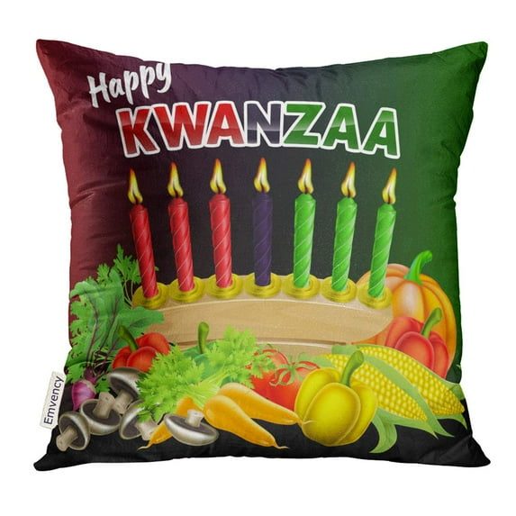 STOAG Black Kwanza Happy Kwanzaa Candles and First Harvest Fruits Holiday Green Africa Throw Pillowcase Cushion Case Cover 16x16 inch