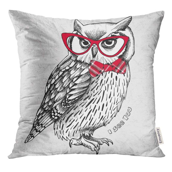 STOAG Black The of Owl with Bow and Glasses White Hipster Doodle Throw Pillowcase Cushion Case Cover 16x16 inch