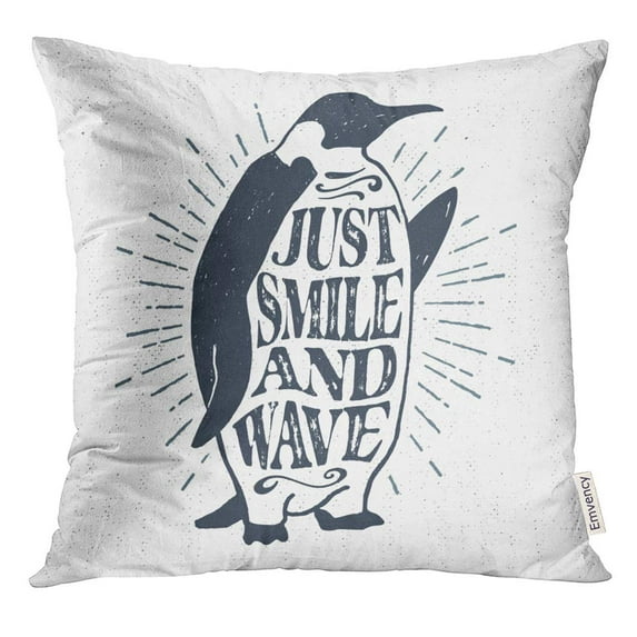 STOAG Black Wanderlust Vintage Label Retro Badge with Emperor Penguin and Just Smile and Wave Lettering Winter Throw Pillowcase Cushion Case Cover 20x20 inch