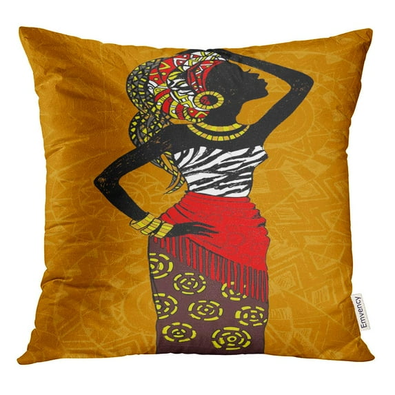 STOAG Blue Silhouette Beautiful Black Woman Orange Ethnic Throw Pillowcase Cushion Case Cover 16x16 inch
