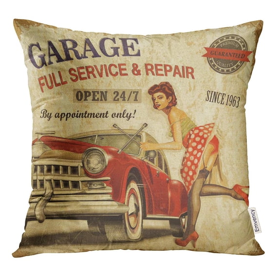 STOAG Car Vintage Garage Retro Girl Classic Sign 1950S 1960S Throw Pillowcase Cushion Case Cover 16x16 inch