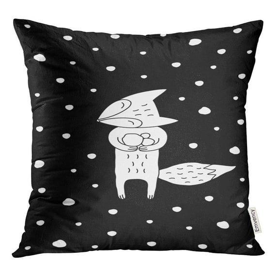 STOAG Cartoon Fox Little Enjoying Snow Cute Doodle Black and White Throw Pillowcase Cushion Case Cover 16x16 inch