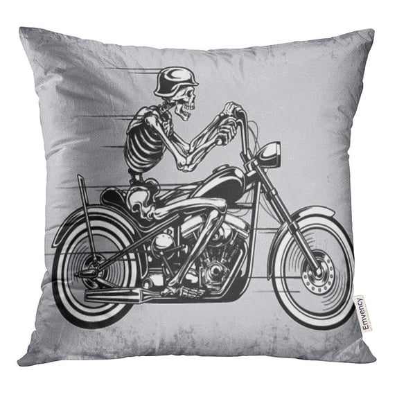 STOAG Chopper Skeleton Riding Motorcycle Skull Reaper Ride Death Monster Grim Throw Pillowcase Cushion Case Cover 16x16 inch
