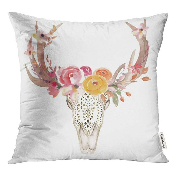 STOAG Cow Watercolor Skull Floral for Tattoo Flower Watercolour Bohemian Throw Pillowcase Cushion Case Cover 16x16 inch