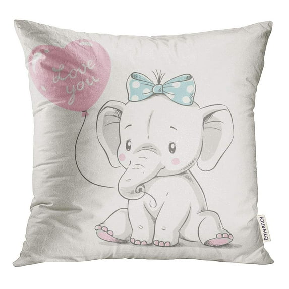STOAG Cute Elephant Balloon Baby Girl Heart Graphic Cartoon Little Throw Pillowcase Cushion Case Cover 18x18 inch