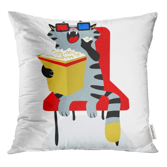 STOAG Cute Funny Cat in The Cinema Popcorn Feline Character Throw Pillowcase Cushion Case Cover 16x16 inch