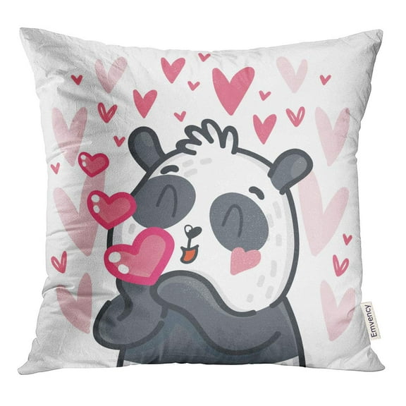 STOAG Cute Panda Character in Love Air Kiss on Romantic Throw Pillowcase Cushion Case Cover 16x16 inch