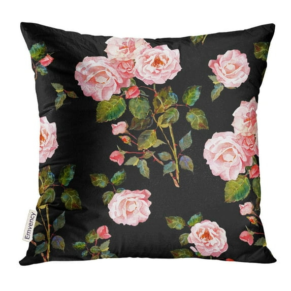 STOAG Floral Pattern in Victorian Style Bouquet of Light Pink Garden Roses Black Watercolor Painting Botanical Throw Pillowcase Cushion Case Cover 16x16 inch