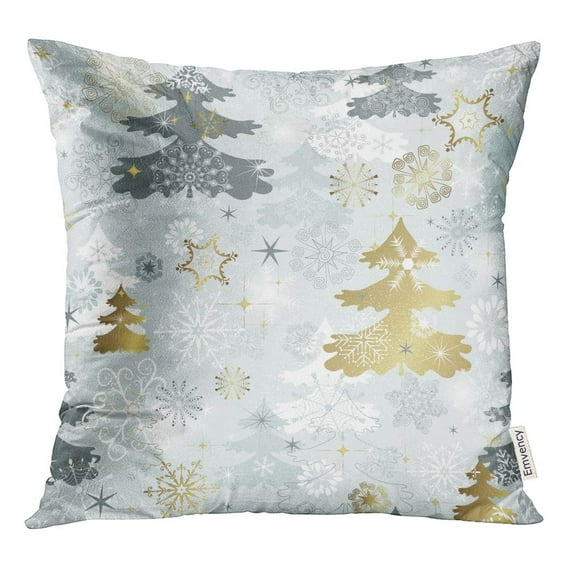 STOAG Gray Winter Varied Snowflakes Christmas Trees and Gold Stars Silver Throw Pillowcase Cushion Case Cover 20x20 inch