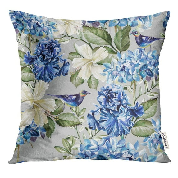 STOAG Green Floral Colorful Watercolor Pattern with Flowers Hydrangea Hibiscus Iris and Bird Purple Beautiful Throw Pillowcase Cushion Case Cover 18x18 inch