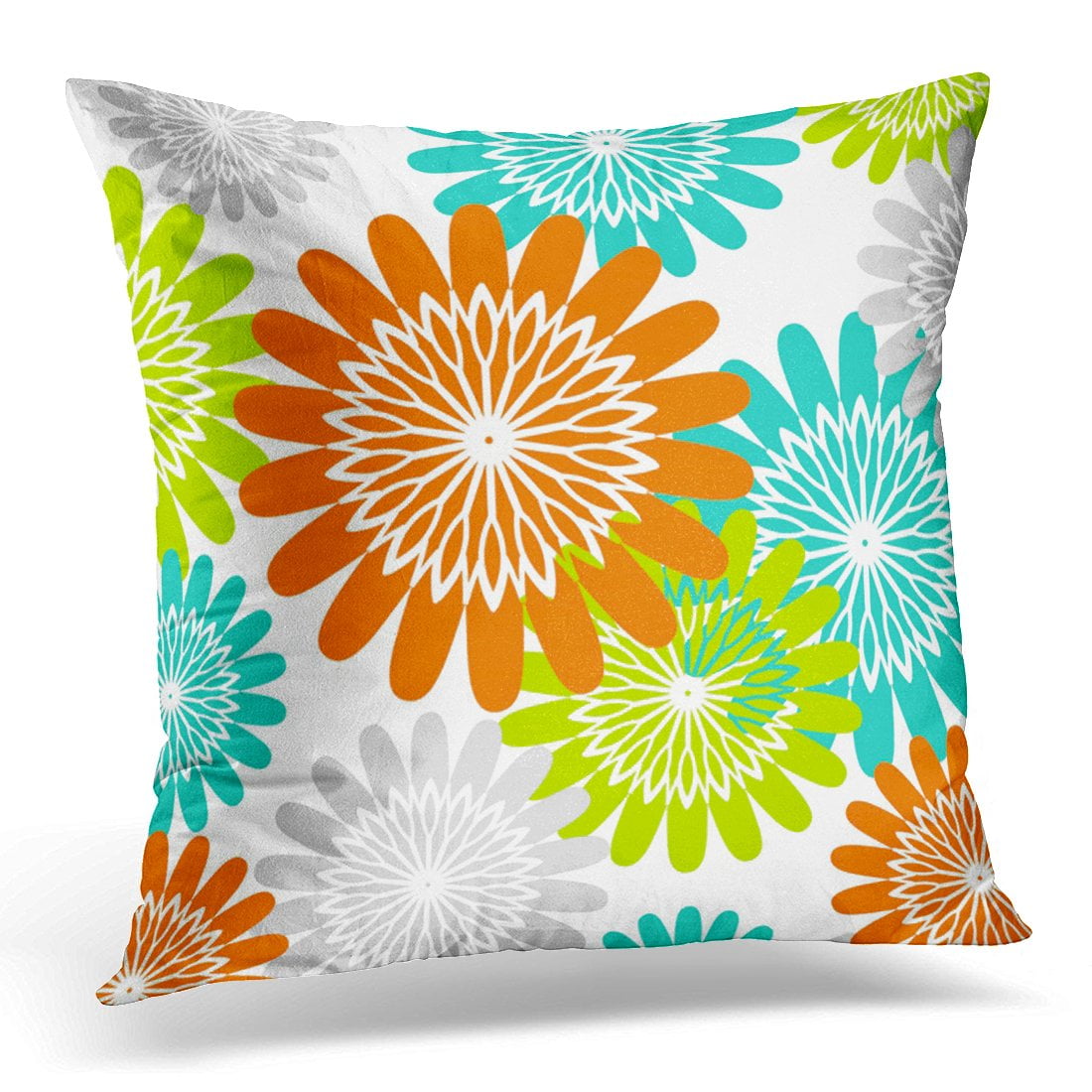 STOAG Green Girly Warm Flower Stencils Lime Orange Turquoise Teal White Throw Pillowcase Cushion