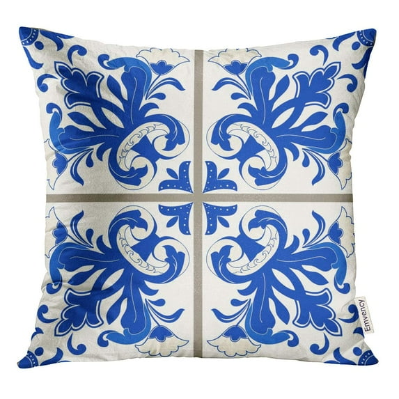STOAG Majolica Pottery Blue and White Azulejo Original Traditional Portuguese Throw Pillowcase Cushion Case Cover 16x16 inch