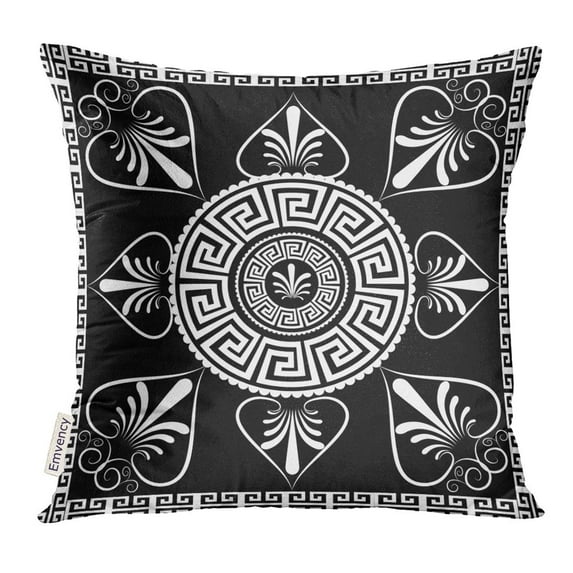 STOAG Mandala Ancient Greek Key Meander Circle Floral Black White with Grecian Vintage Flowers Leaves Tracery Throw Pillowcase Cushion Case Cover 20x20 inch