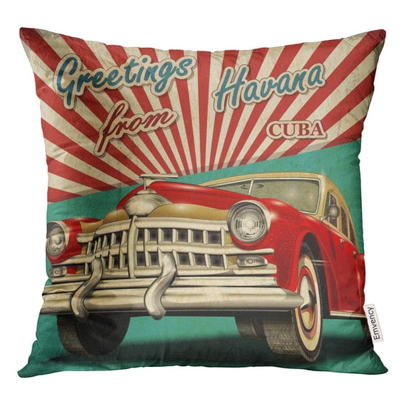 STOAG Old Vintage Touristic Retro Car Havana Cuba 1950S Travel Throw Pillowcase Cushion Case Cover 20x20 inch