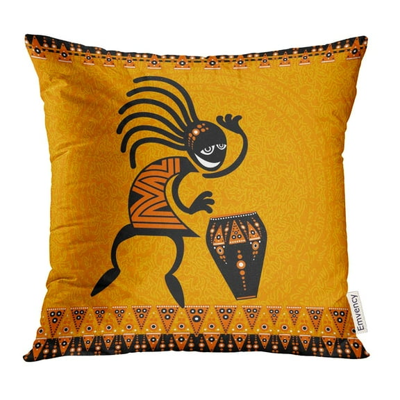 STOAG Orange Tribal Dancing Figure with Drum Southwest Throw Pillowcase Cushion Case Cover 18x18 inch