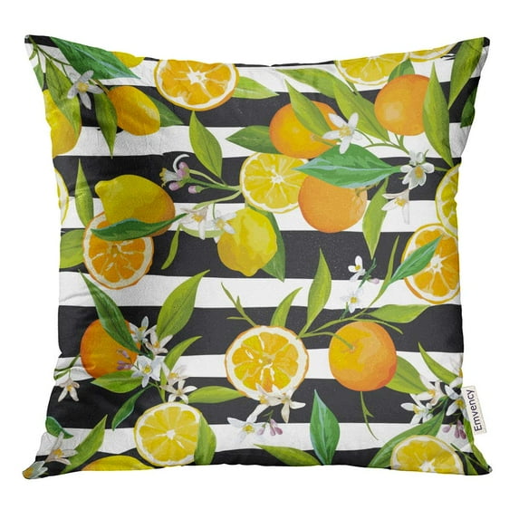 STOAG Orange and Lemon Tropical Pattern in of Flowers Leaves Throw Pillowcase Cushion Case Cover 20x20 inch