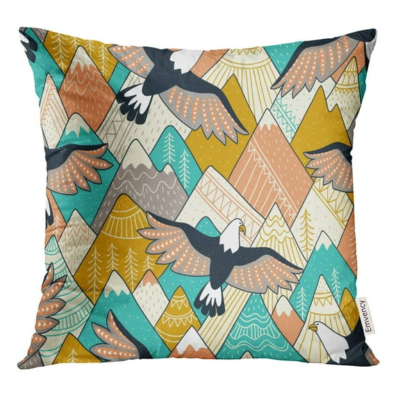 STOAG Pattern Ethnic Mountains and Eagles Bright Ornamental Forest Boho Throw Pillowcase Cushion Case Cover 16x16 inch
