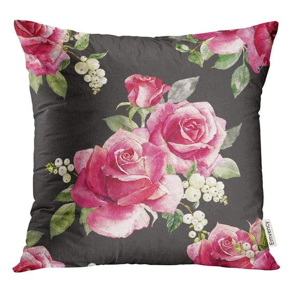 STOAG Pink Watercolor Floral Pattern Red Rose Berries Snowflake Dark Retro Throw Pillowcase Cushion Case Cover 16x16 inch