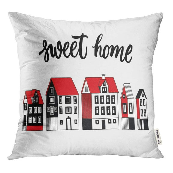 STOAG Red Architecture Sweet Home Lettering Quote of Cute Houses Black Throw Pillowcase Cushion Case Cover 16x16 inch