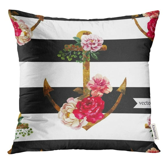 STOAG Red Boho Watercolor Anchored with Flower on of Black and White Stripes Pink Anchor Rose Throw Pillowcase Cushion Case Cover 18x18 inch