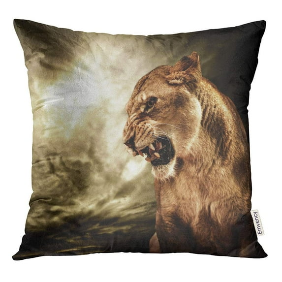 STOAG Roaring Lioness Against Stormy Sky Wild Roar Cat Throw Pillowcase Cushion Case Cover 18x18 inch