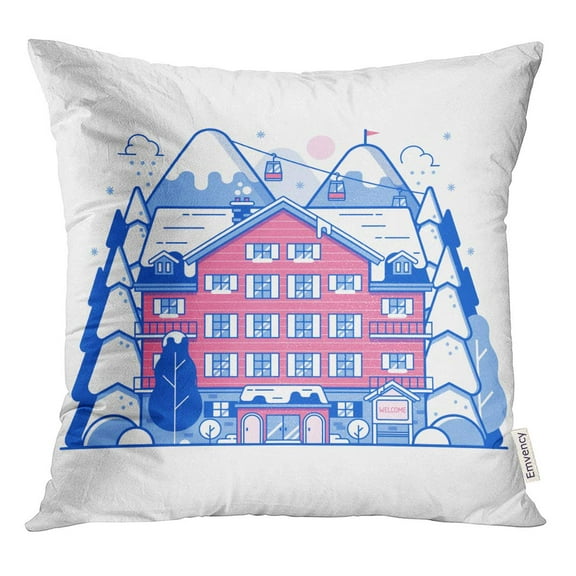 STOAG Ski Resort Landscape in Line Monoline Winter Mountain Hotel Abstract Throw Pillowcase Cushion Case Cover 16x16 inch
