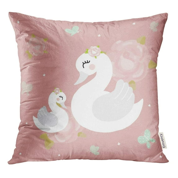STOAG Swan Mother Baby Girl Room Princess Cute on Pink Throw Pillowcase Cushion Case Cover 20x20 inch