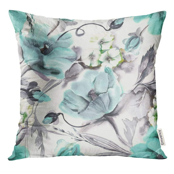 STOAG Teal Floral Poppies Watercolor Blue White Abstract Throw Pillowcase Cushion Case Cover 16x16 inch