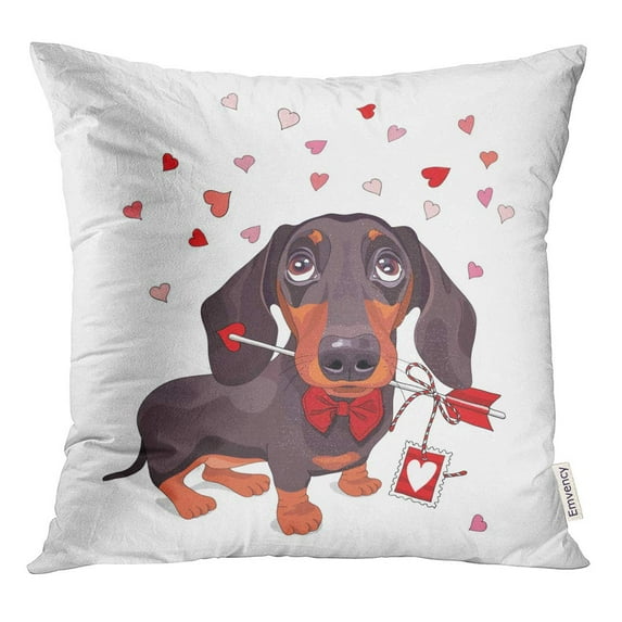 STOAG Valentine Day Dachshund Dog in Bow Tie Love Throw Pillowcase Cushion Case Cover 20x20 inch