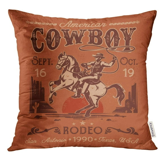 STOAG Vintage Western Rodeo with Cowboy Sitting on Rearing Horse in Retro Style Rider Throw Pillowcase Cushion Case Cover 18x18 inch