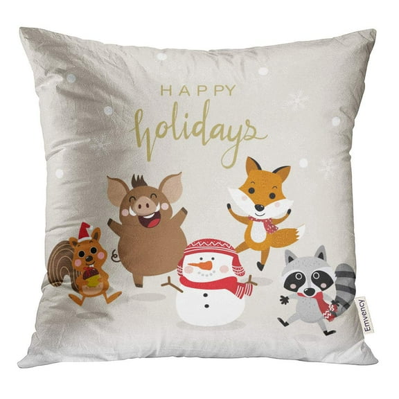 STOAG Wildlife Cartoon Character in Happy Holidays Squirrel Boar Fox Throw Pillowcase Cushion Case Cover 16x16 inch
